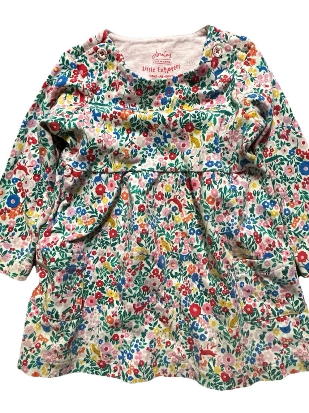 Baby Girl Joules Animal Floral Long Sleeve Dress Size 9-12 Months